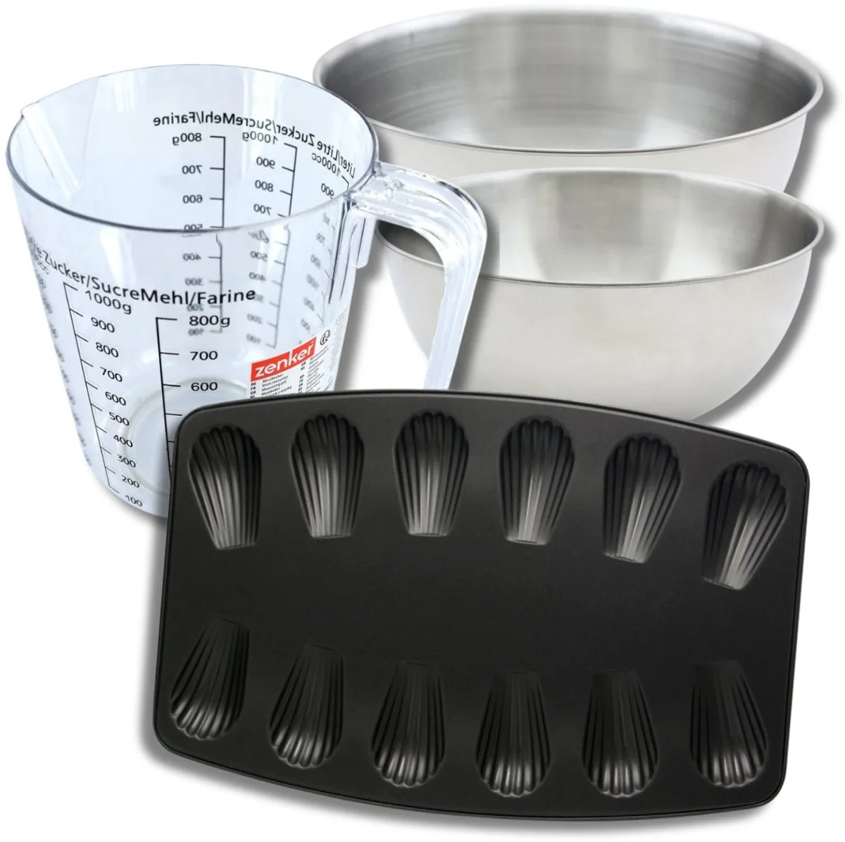 Bakkersset met bakvorm voor 12 madeleines, 2 mengkommen, maatbeker en spatel Zenker by Zenker in Black – product photo
