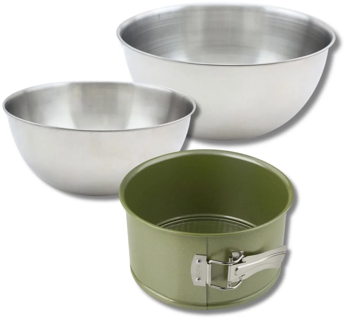 Bakkersset met panettonevorm 18 cm, 2 mengkommen en spatel Zenker van Zenker in Groen, Roestvrij staal – productfoto