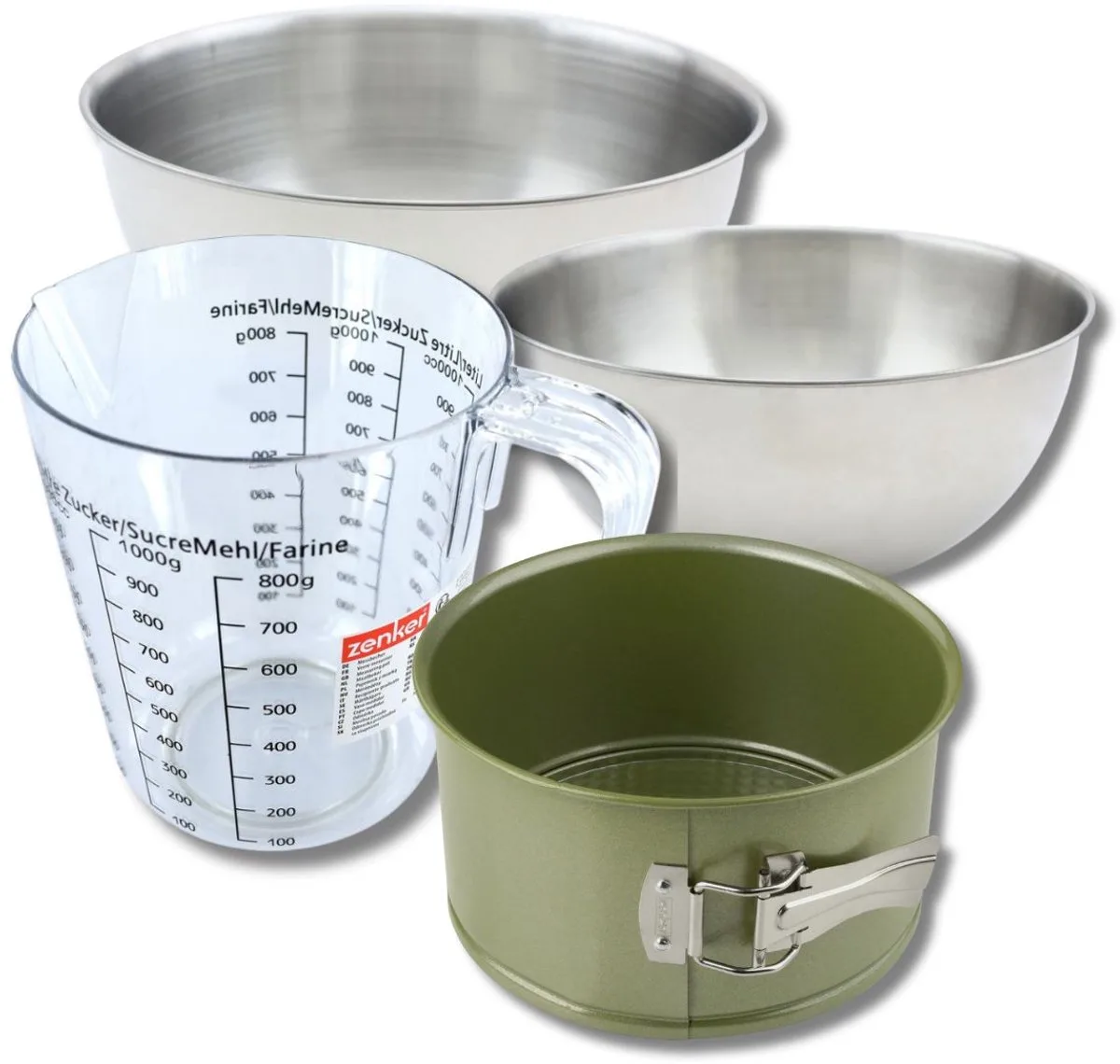 Bakkersset met panettonevorm 18 cm bekleed met carnaubawas, 2 mengkommen, maatbeker en spatel Zenker fra Zenker i Groente – produktbillede