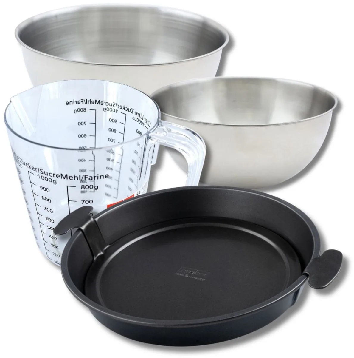Bakkersset met quichevorm 28 cm, 2 mengkommen, maatbeker en spatel Zenker von Zenker in Schwarz – Produktfoto