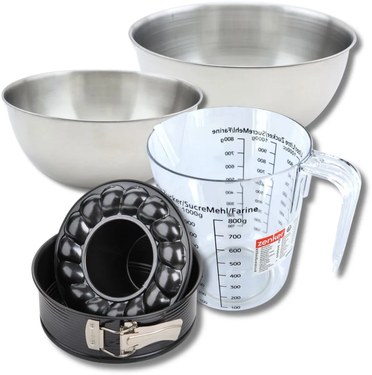 Bakkersset met springvorm en savarinvorm 24 cm, 2 mengkommen, maatbeker en spatel Zenker de Zenker en Noir – photo produit