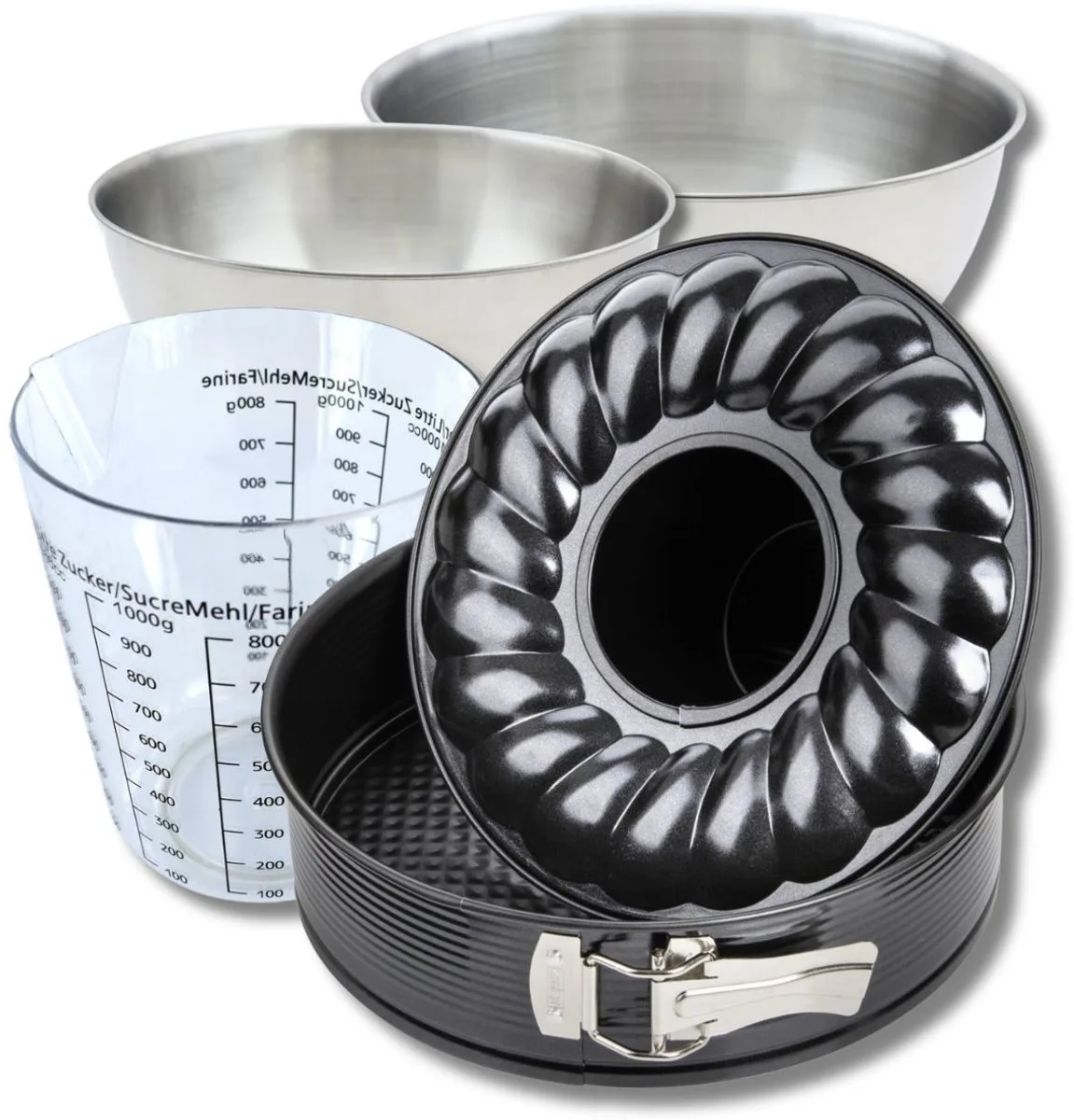 Bakkersset met springvorm en savarinvorm 28 cm, 2 mengkommen, maatbeker en spatel Zenker de Zenker en Noir – photo produit