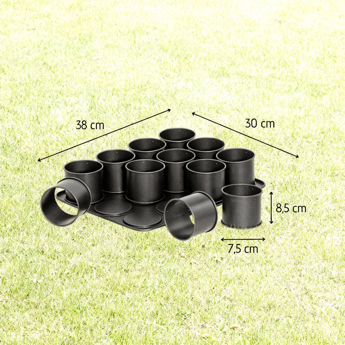 Bakplaat 12 mini ronde verwijderbare vormen 38 x 30 cm Zenker Black Metallic van Zenker in Zwart – productfoto