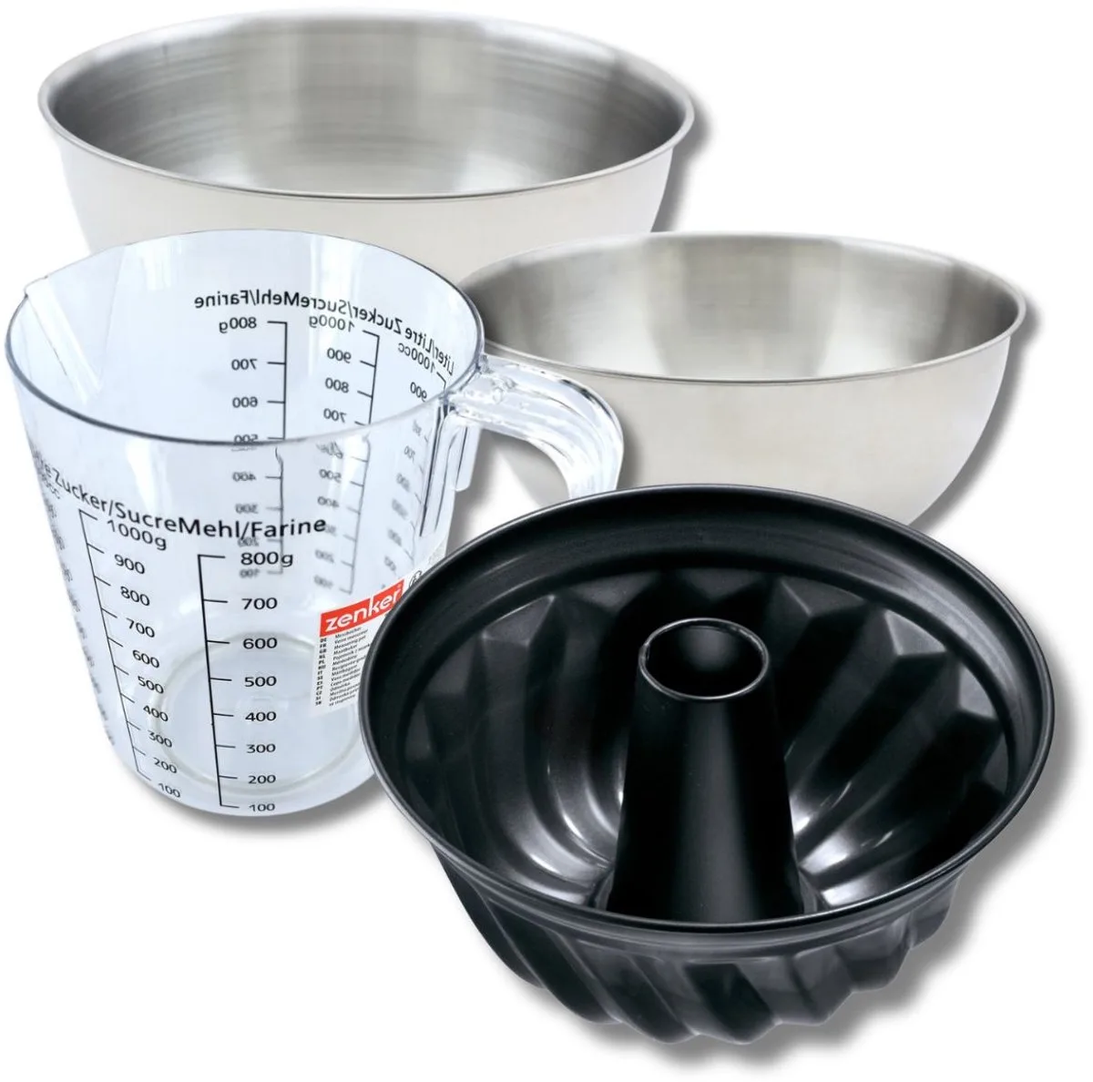 Bakset met 25 cm kouglofvorm, 2 mengkommen, maatbeker en spatel Zenker fra Zenker i Sort – produktbillede