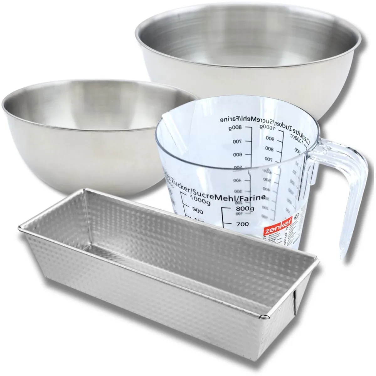 Bakset met 30 cm stalen cakevorm, 2 mengkommen, maatbeker en spatel Zenker de Zenker en Gris – photo produit