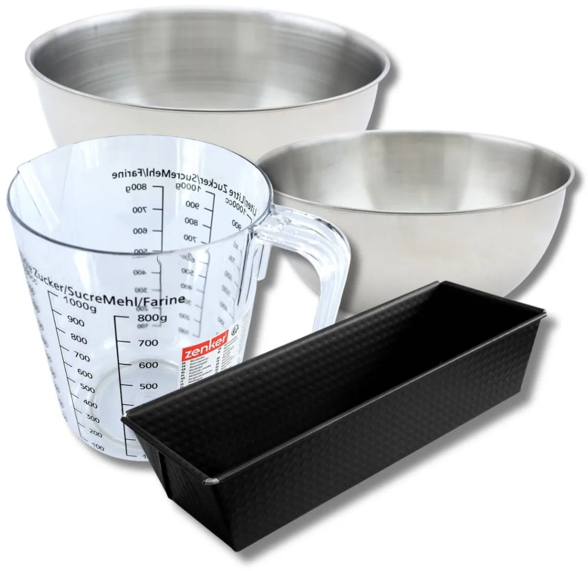 Bakset met cakevorm 25 cm, 2 mengkommen, maatbeker en spatel Zenker von Zenker in Schwarz – Produktfoto