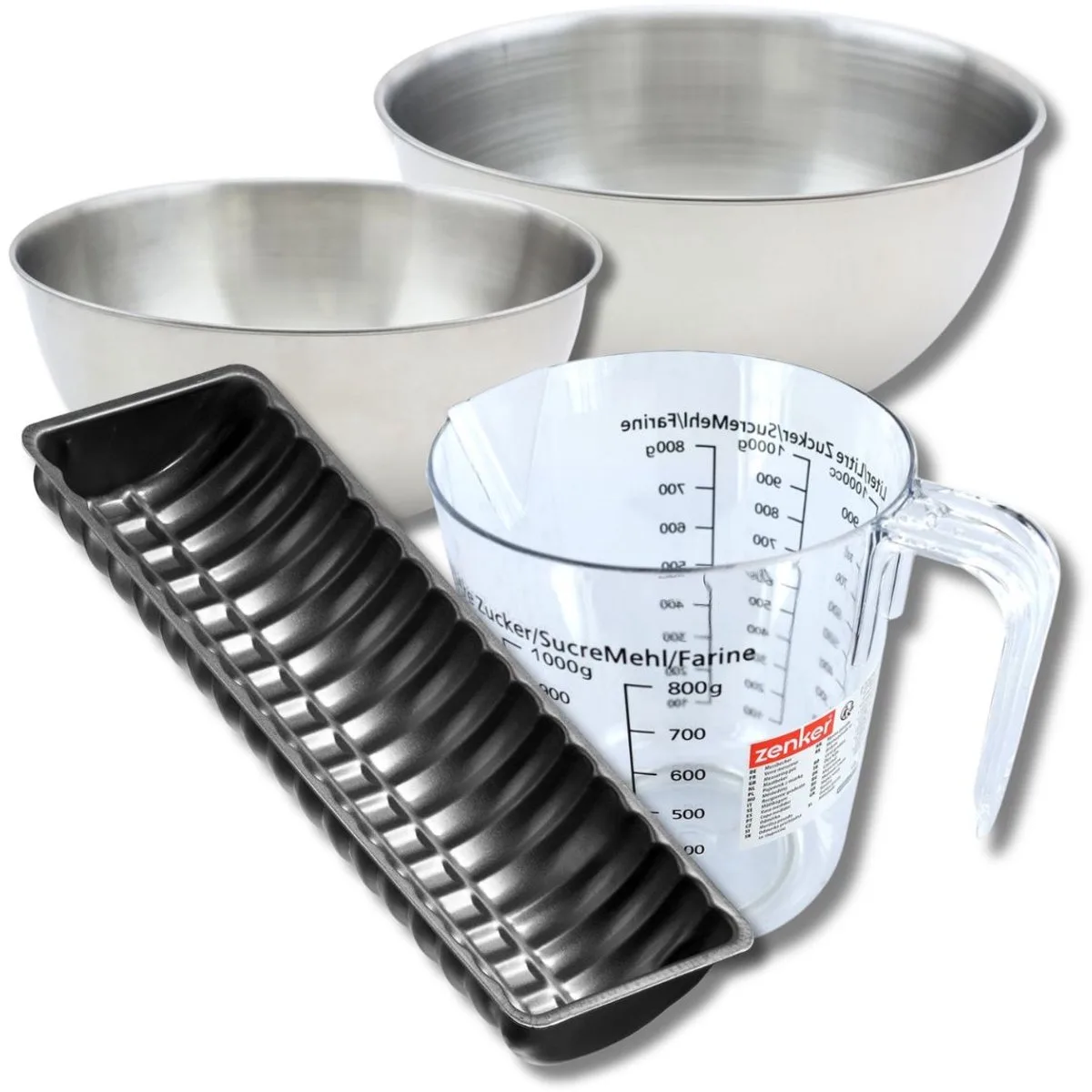 Bakset met kerststronkvorm van 32 cm, 2 mengkommen, maatbeker en spatel Zenker van Zenker in Zwart – productfoto