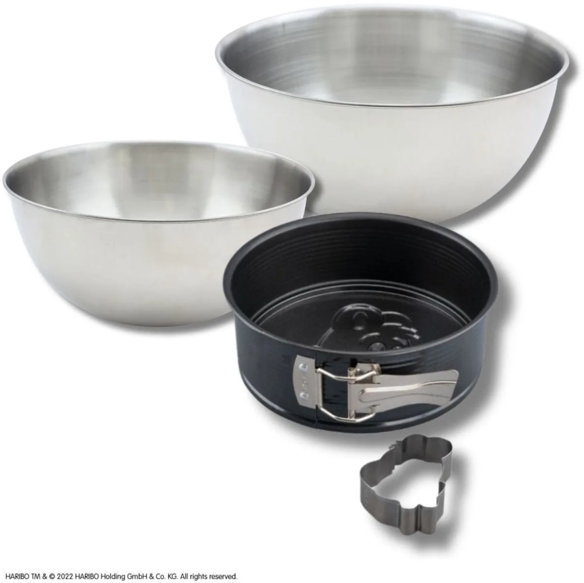 Bakset met mini springvorm 18 cm met scharnier en koekjesuitsteker met beertje, 2 mengkommen en spatel Zenker fra Zenker i Sort – produktbillede
