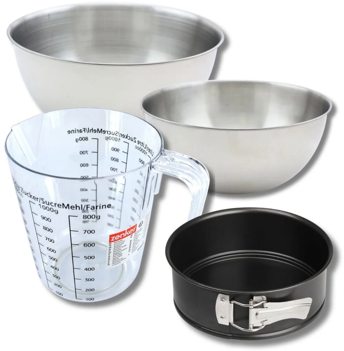 Bakset met mini taartvorm 18 cm, 2 mengkommen, maatbeker en spatel Zenker van Zenker in Zwart – productfoto