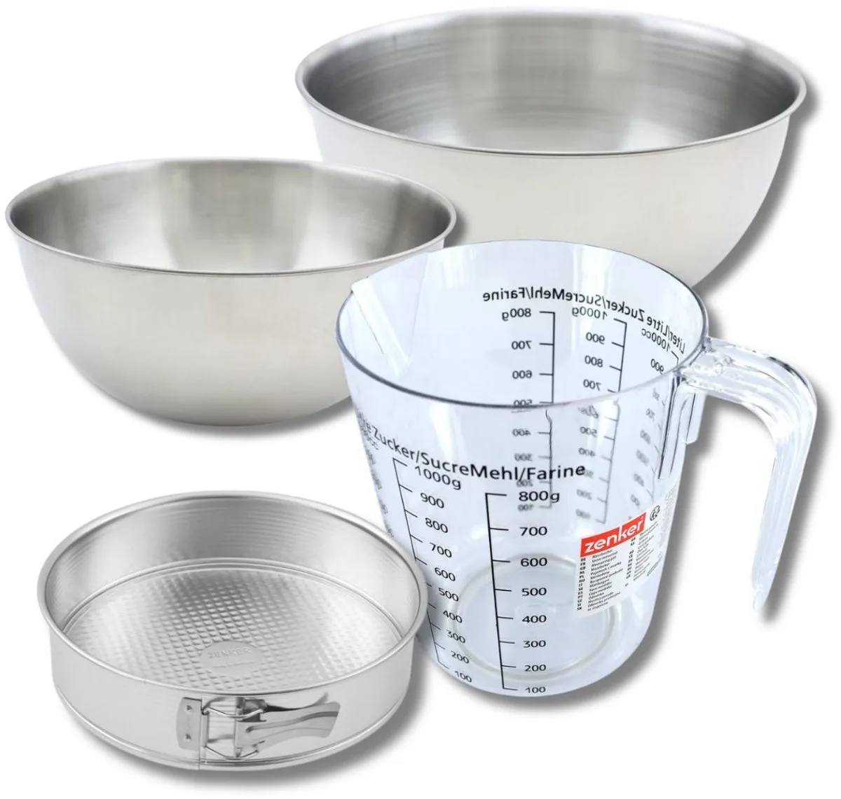 Bakset met springvorm 18,5 cm, 2 mengkommen, maatbeker en spatel Zenker de Zenker en Gris – photo produit