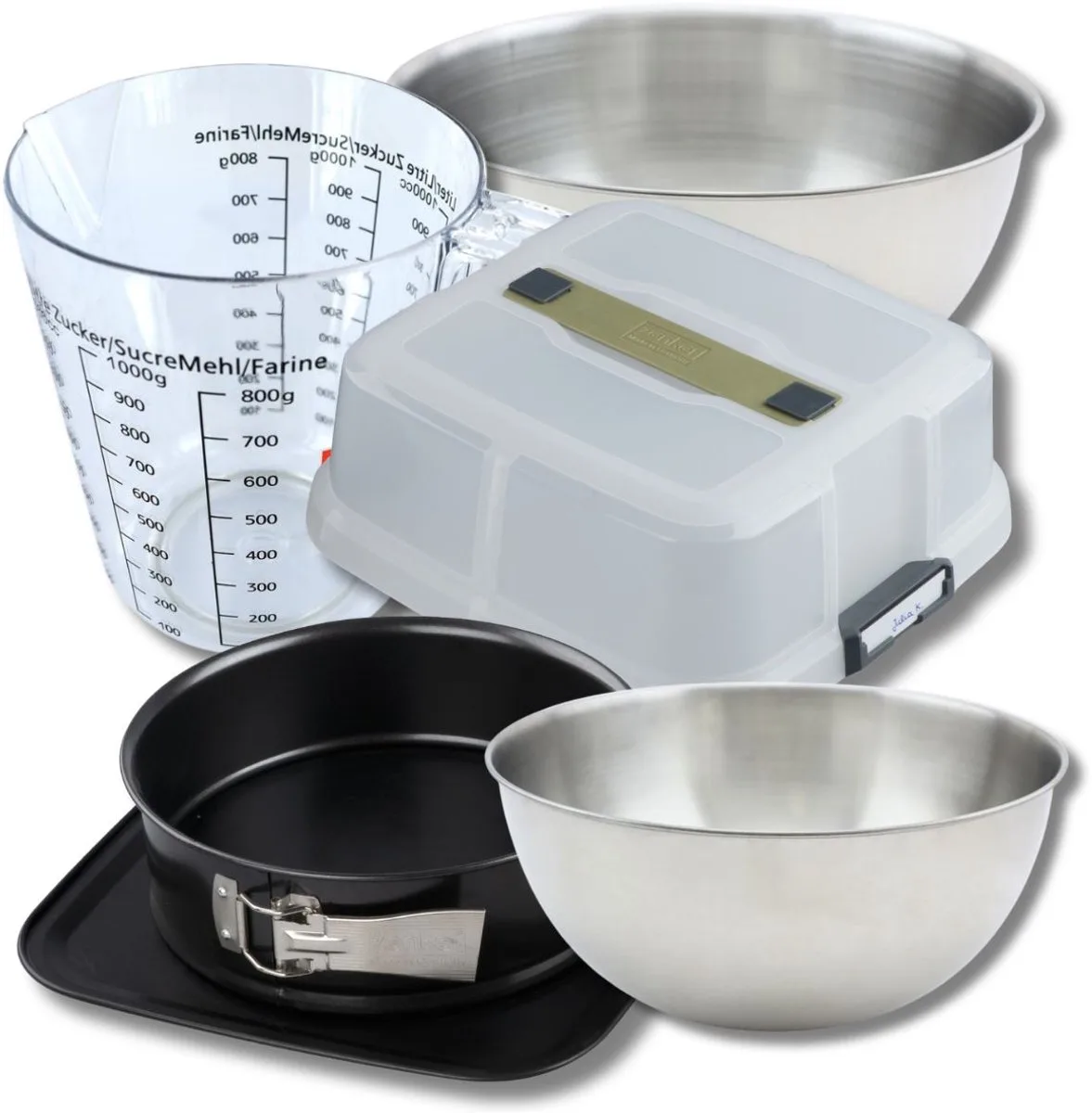 Bakset ronde springvorm 23 cm met deksel, 2 mengkommen, maatbeker en spatel Zenker de Zenker en Noir – photo produit