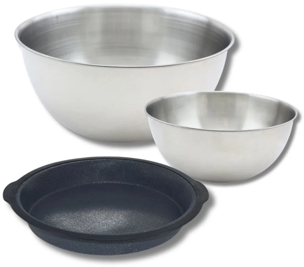 Baksset met 1 tulbandvorm van siliconen met glasvezel, 1 spatel Zenker en 2 mengkommen van roestvrij staal Fackelmann de Zenker en Noir, Gris – photo produit