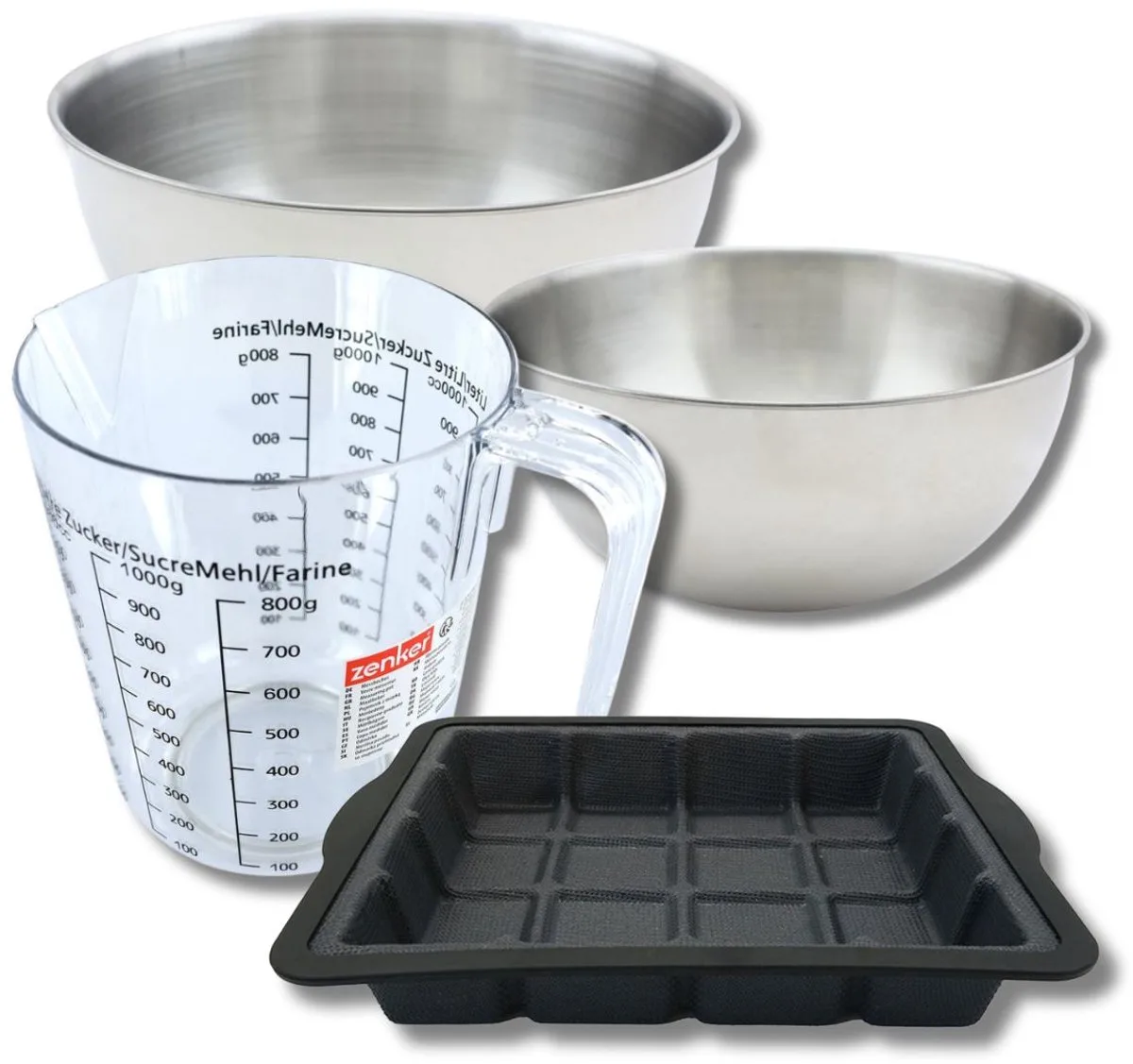 Baksset met chocoladevorm, 2 mengkommen, maatbeker en spatel Zenker von Zenker in Schwarz – Produktfoto