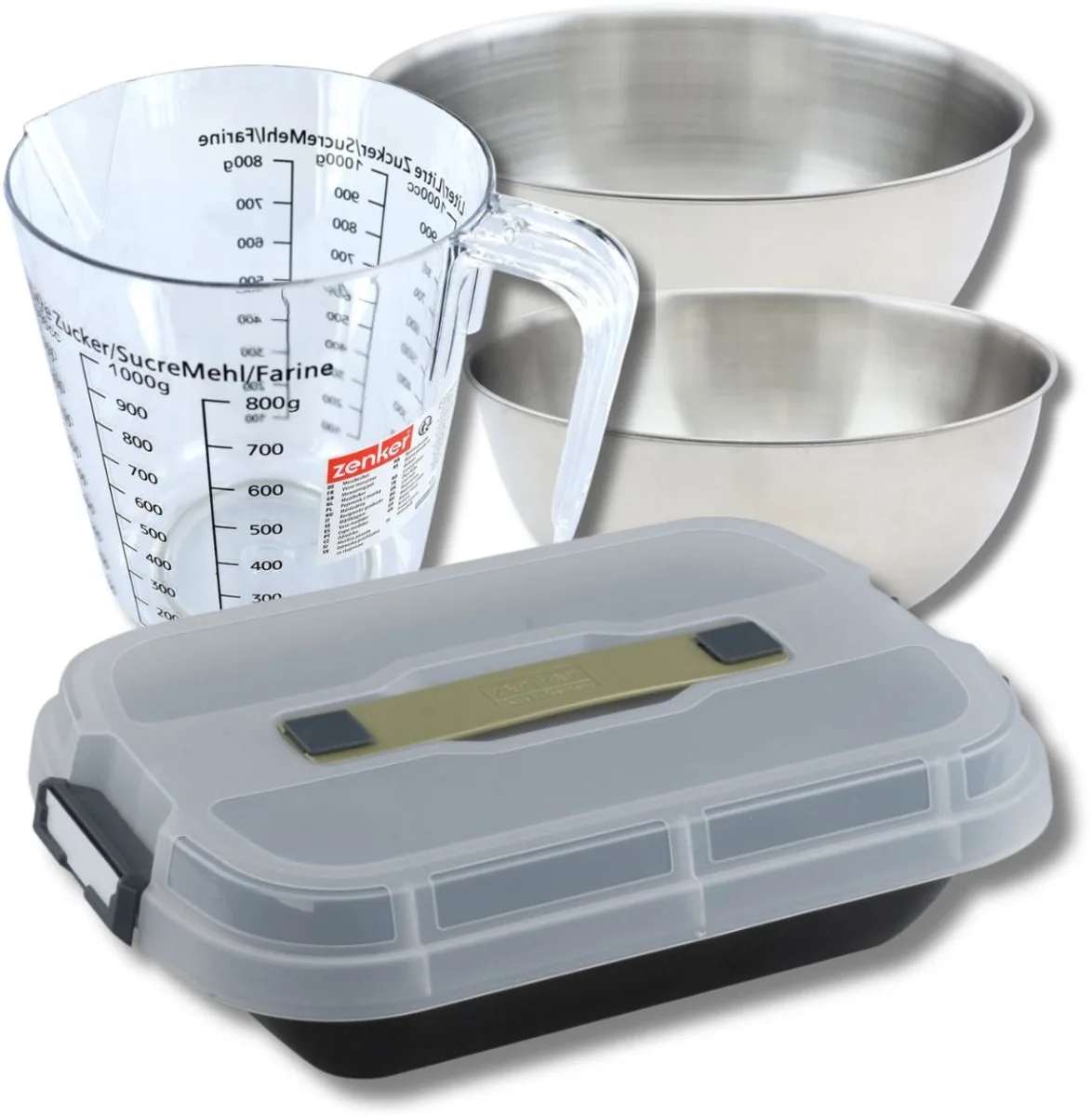 Set bakvorm 34 x 24 cm met deksel, 2 mengkommen, maatbeker en spatel Zenker de Zenker en Noir – photo produit