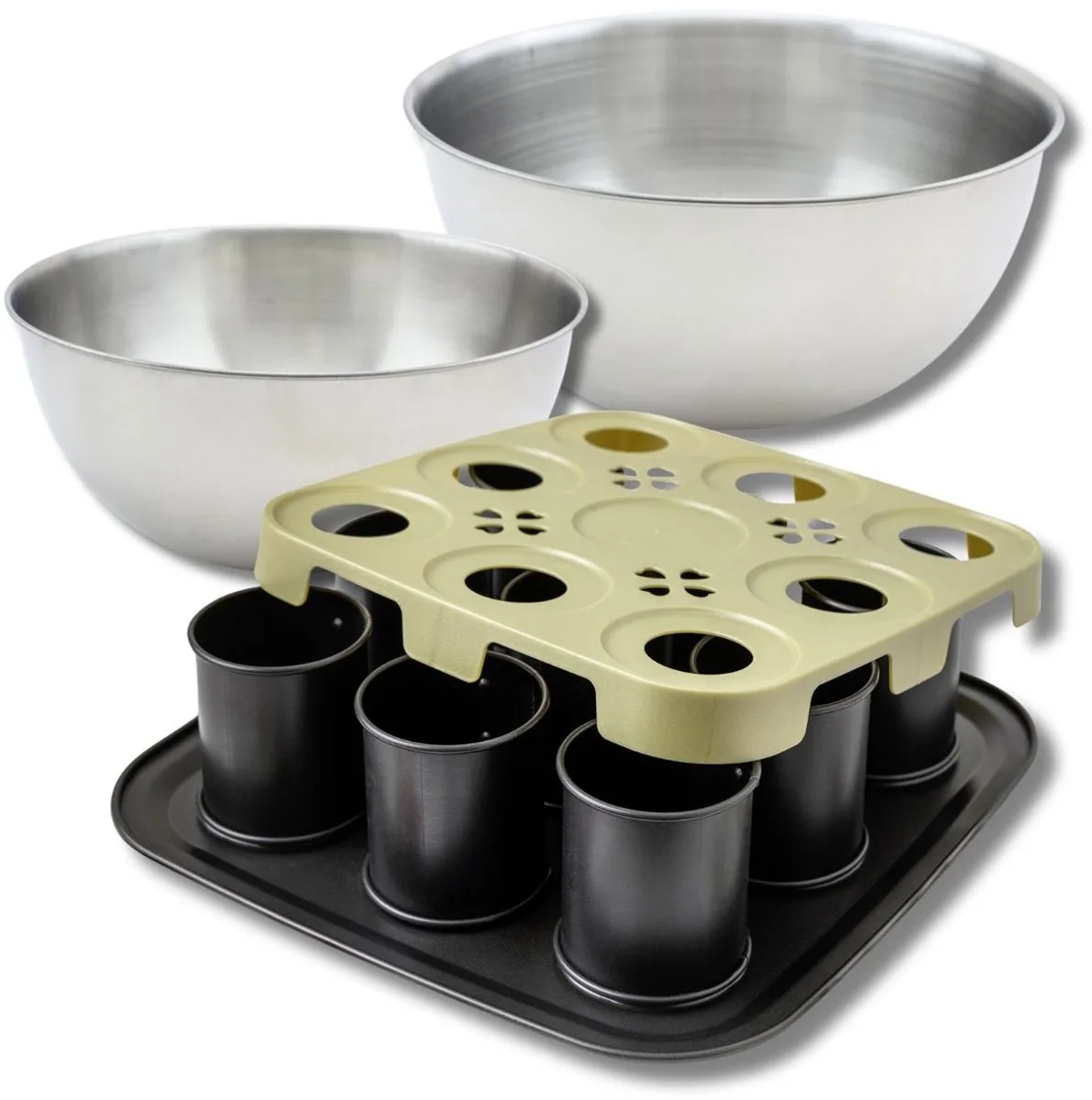 Set bakvormen voor individuele cakes 9 holtes met deksel, 2 mengkommen en 1 spatel Zenker de Zenker en Noir – photo produit