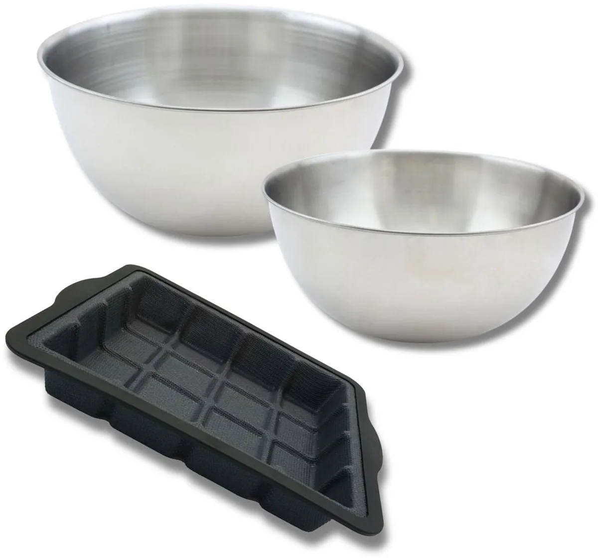 Set bestaande uit 1 cakevorm van glasvezel Zenker, 2 mengkommen van roestvrij staal Fackelmann van Zenker in Zwart, Roestvrij staal – productfoto