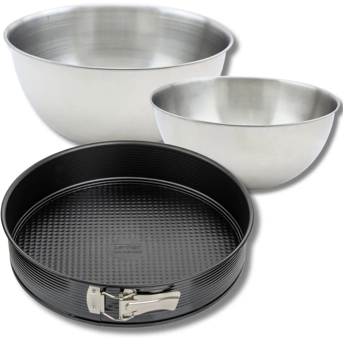 Set bestaande uit 1 taartvorm 30 cm, 1 spatel Zenker en 2 mengkommen van roestvrij staal Fackelmann de Zenker en Noir, Roestvrij staal – photo produit