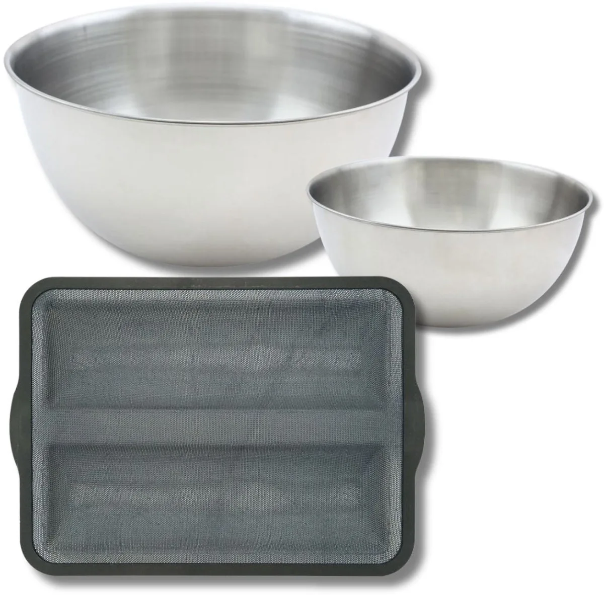Set met 1 baguettevorm van siliconen met glasvezel, 1 spatel Zenker en 2 mengkommen van roestvrij staal Fackelmann de Zenker en Noir, Gris – photo produit