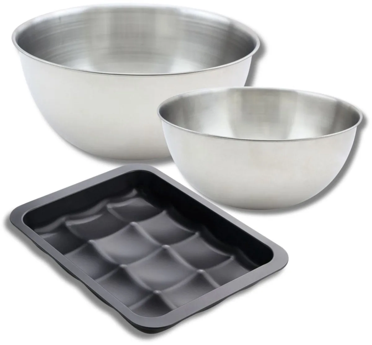 Set met 1 Bakvorm voor 12 mini broodjes 36 x 27 cm, 1 spatel Zenker en 2 roestvrijstalen mengkommen Fackelmann de Zenker en Noir – photo produit