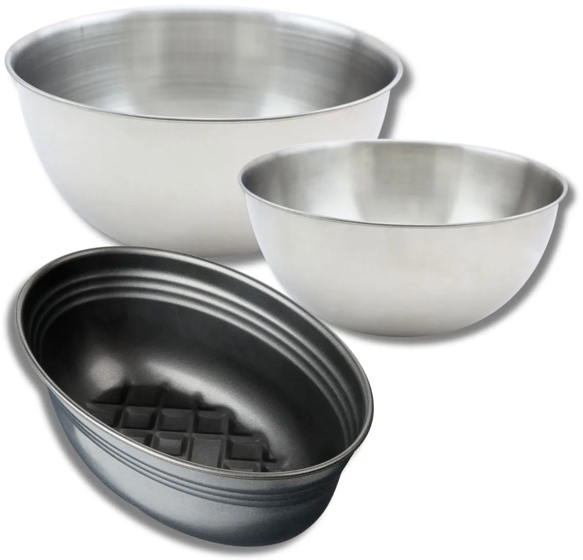 Set met 1 broodvorm 26 cm, 1 spatel Zenker en 2 mengkommen van roestvrij staal Fackelmann de Zenker en Noir – photo produit