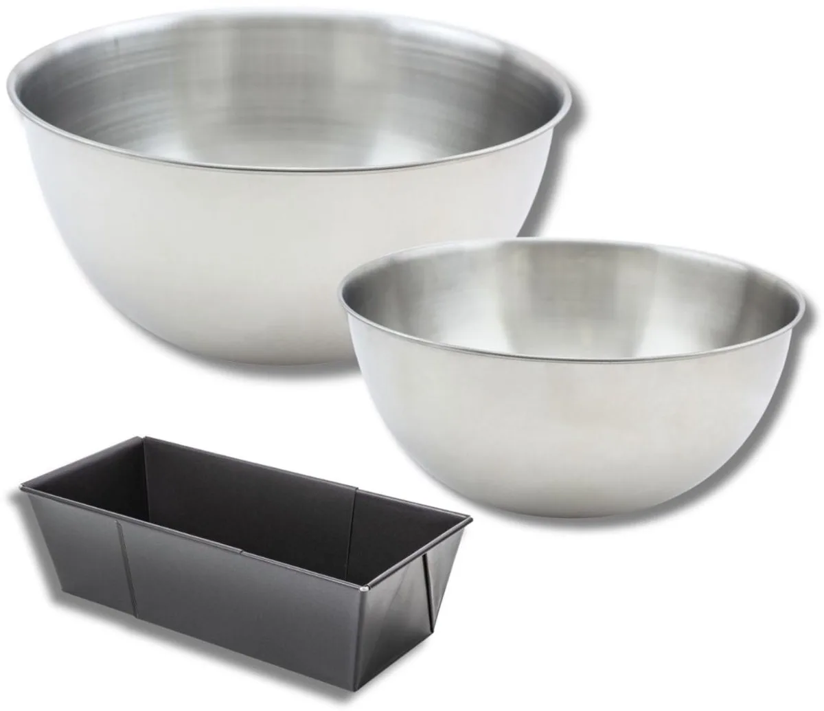 Set met 1 cakevorm van 20 tot 35 cm, 1 spatel Zenker en 2 mengkommen van roestvrij staal Fackelmann de Zenker en Noir – photo produit