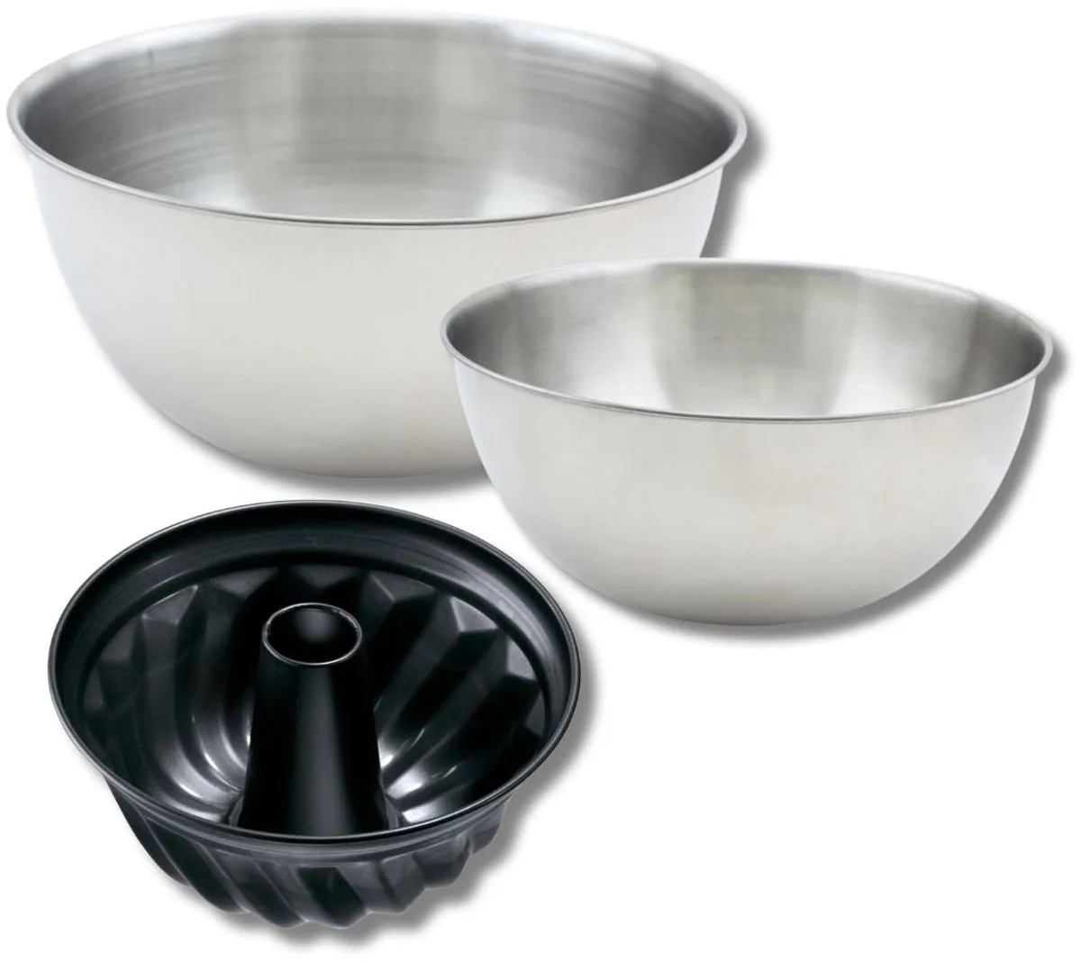 Set met 1 kouglofvorm 22 cm, 1 spatel Zenker en 2 roestvrijstalen mengkommen Fackelmann de Zenker en Noir – photo produit