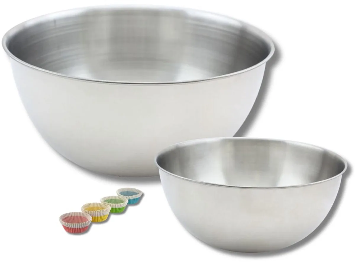 Set met 1 set van 100 wegwerp papieren voedselbakjes, 1 Zenker spatel en 2 RVS mengkommen van Fackelmann de Zenker en Blanc, Vert, Jaune, Bleu, Rose – photo produit