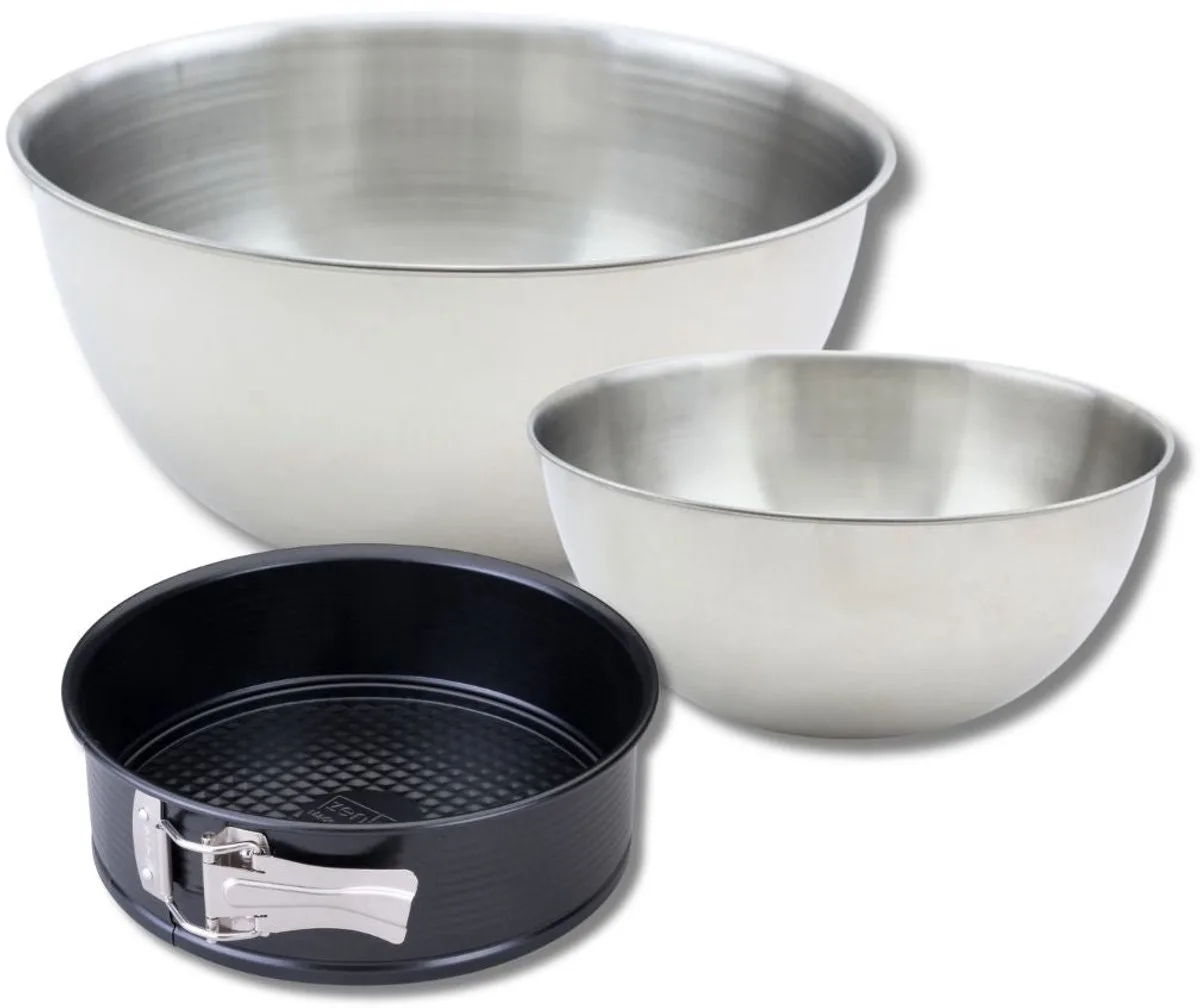 Set met 1 springvorm van 20 cm, 1 spatel Zenker en 2 roestvrijstalen mengkommen Fackelmann fra Zenker i Sort – produktbillede