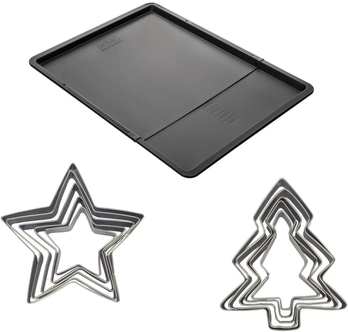 Set met uitschuifbare bakplaat en 10 uitsteekvormpjes Zenker van Zenker in Zwart, Roestvrij staal – productfoto