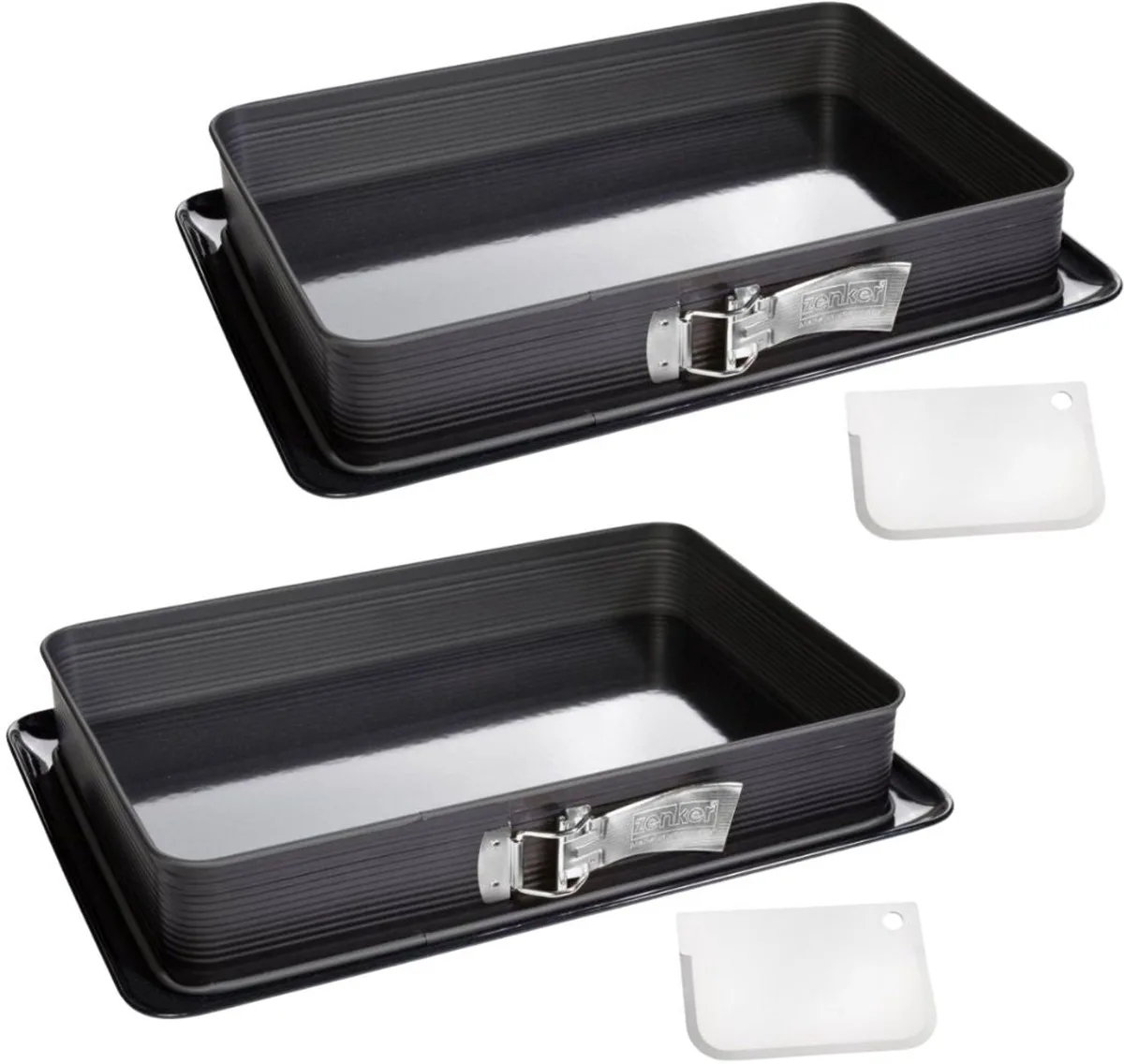 Set van 2 rechthoekige scharniervormen van geëmailleerd staal en zijn spatel 42 x 29 cm Zenker Deluxe von Zenker in Schwarz – Produktfoto