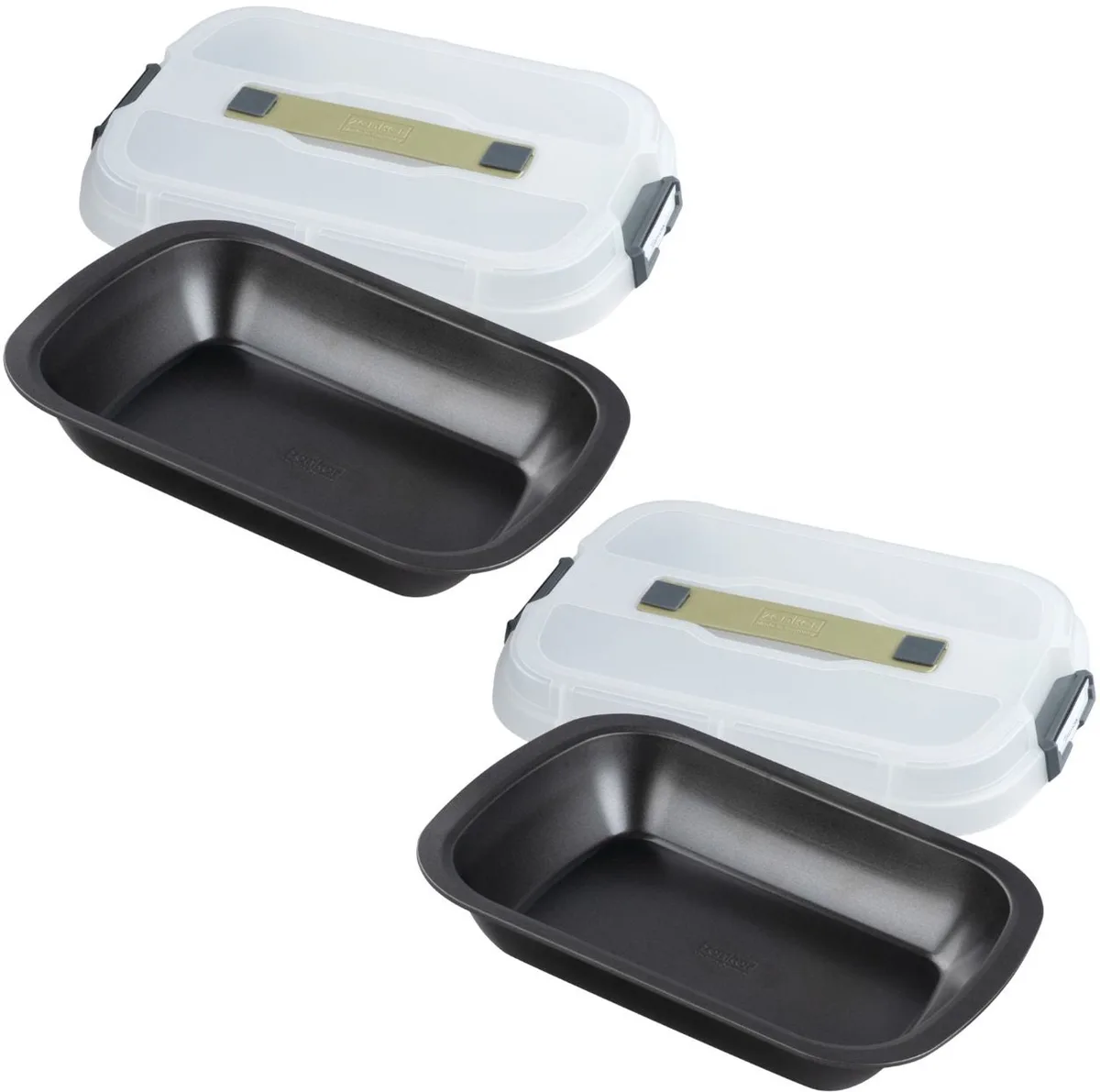 Set van 2 Rechthoekige taartvormen met deksel voor transport 34 x 24 cm Zenker Bake Click and Go de Zenker en Noir – photo produit