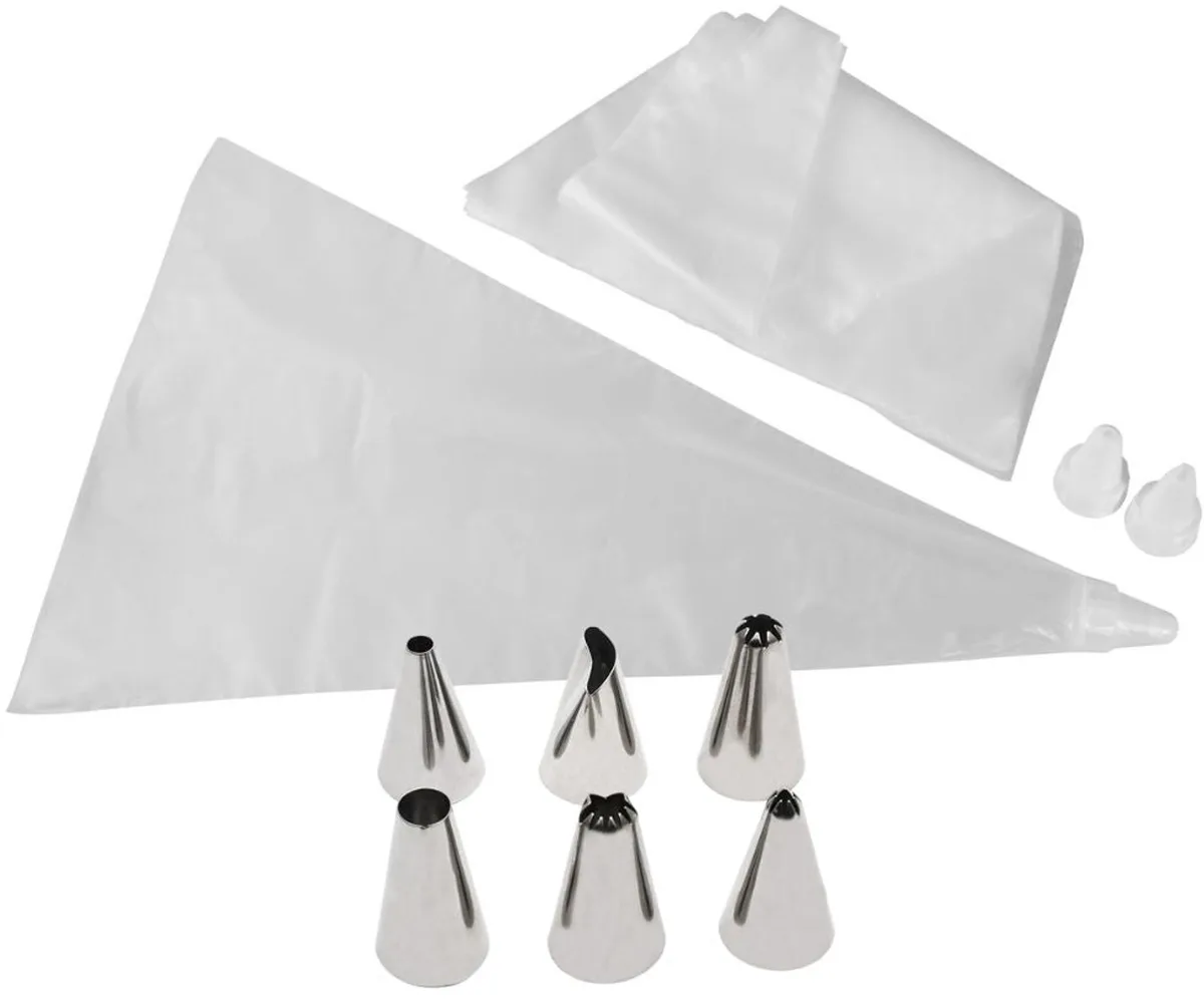 Set van 20 spuitzakken 6 roestvrijstalen spuitmondjes en 3 plastic spuitmondjes 32 cm Zenker Smart Pastry de Zenker en Transparent – photo produit
