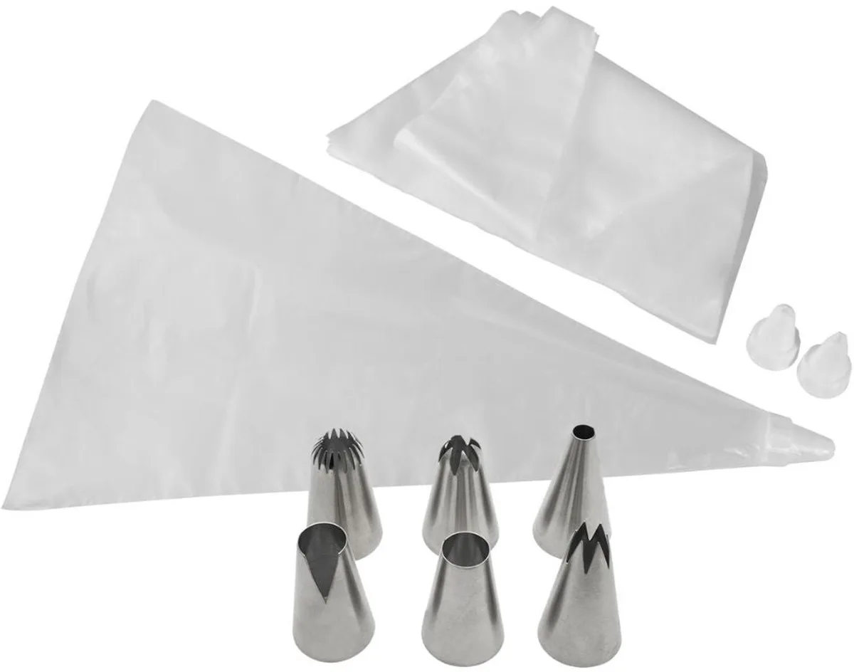 Set van 20 spuitzakken van plastic met roestvrijstalen en plastic spuitmondjes 32 cm Zenker Smart Pastry de Zenker en Transparent – photo produit