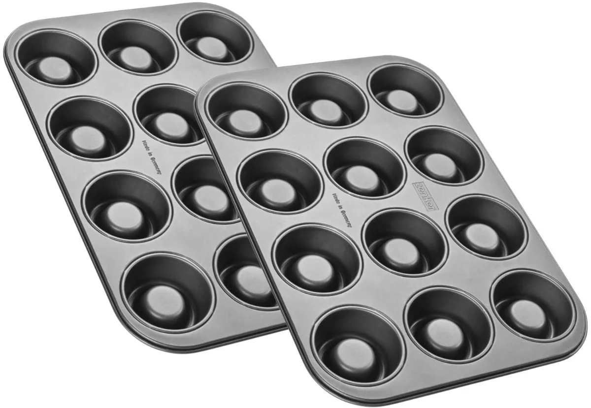 Zenker 9346850 Set van 2 Rumbabavormpjes, mini savarinvorm, cakevorm, Staal, 38,5 x 26,5 x 3 cm von Zenker in Schwarz – Produktfoto