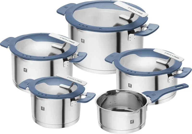 Simplify Kochtopf-Set 5-teilig, Mit Ausgießfunktion, Stay-Cool-Griffe, Induktionsgeeignet, Edelstahl, Taubenblau fra Zwilling – produktbillede