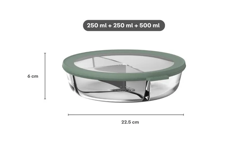 Aufbewahrungsbox Mepal Cirqula 250+250+500 ml Glas Bento Schüssel - Nordic sage van Mepal – productfoto 3 van 5