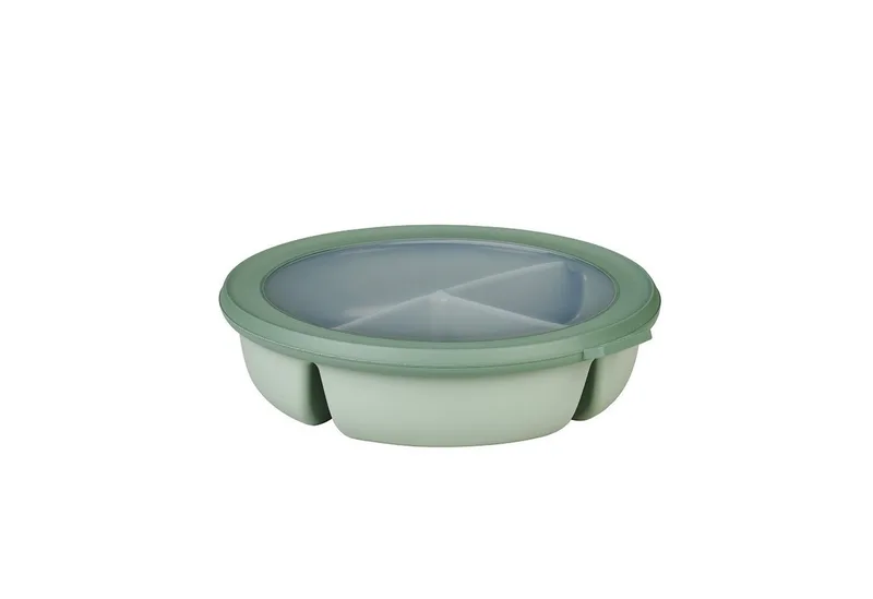 Lunchbox Bento-Schüssel rund Cirqula mit 3 Fächern für Meal-Prep, Polypropylen (PP), Thermoplastische Elastomere (TPE), Frischhaltedose luftdicht, Mahlzeiten getrennt aufbewahren van Mepal in Groen – productfoto 1 van 4