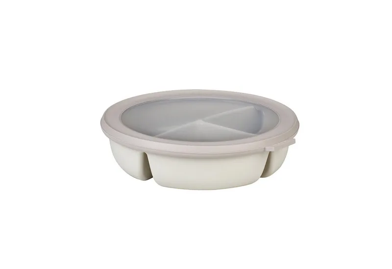 Lunchbox Runde Bento-Schüssel mit 3 Fächern für Meal-Prep, 1,5 Liter, Polypropylen (PP), Thermoplastische Elastomere (TPE), Luftdicht, ideal für getrennte Aufbewahrung, Nordic White van Mepal in Wit – productfoto