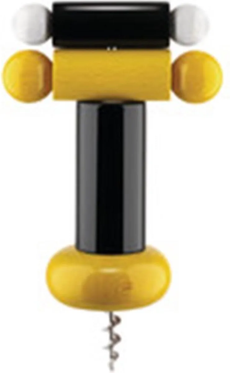 Ettore Sottsass - Twergi Kurkentrekker In Beukenhout van Alessi in Zwart, Geel, Wit – productfoto