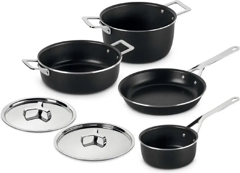 Pannenset Pots&Pans - AJM100S6 A - door Jasper Morrison - 4 Delig de Alessi en Noir – photo produit