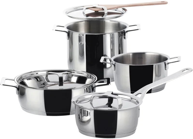 Pannenset Pots&Pans - AJM100S7 - door Jasper Morrison - 4 Delig by Alessi in Silver – product photo