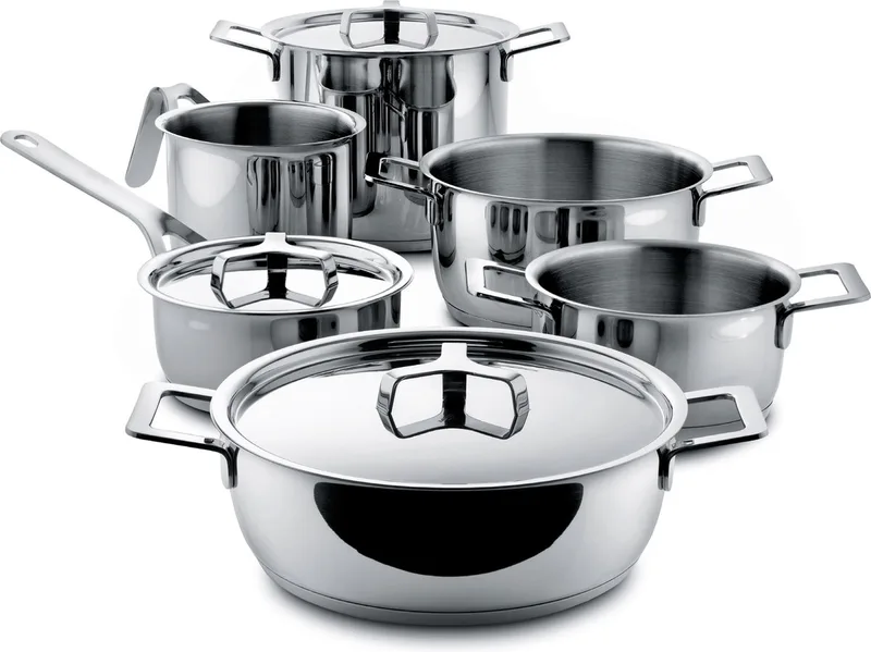 Pannenset Pots&Pans - AJM100S9 - door Jasper Morrison - 6 Delig von Alessi in Silber – Produktfoto