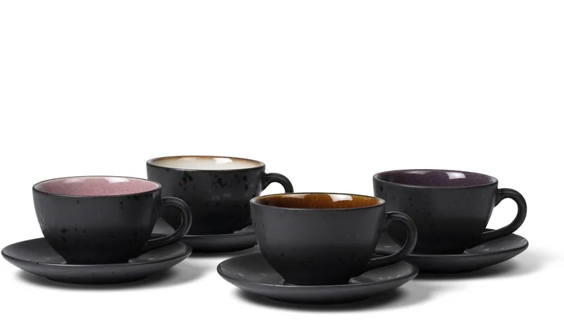 Kop met schaal Dia. 10 x 6 cm 24 cl 4 st. ass. kleuren - koffiemokken - koffiekopjes - set van 4 - 240 ml - vaatwasserbestendig by Bitz in Black ass. – product photo