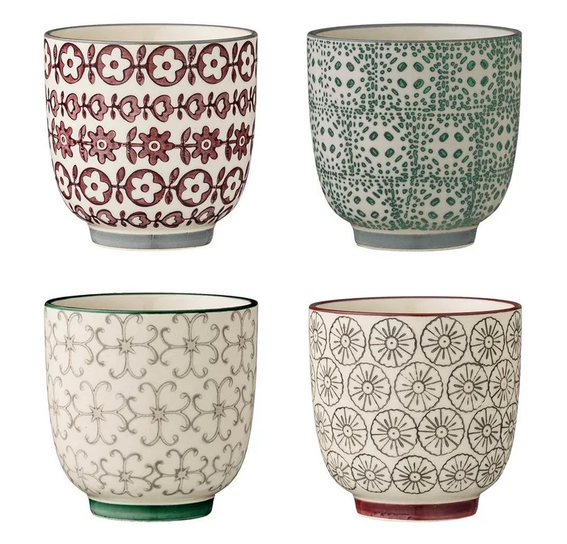 Becher Karine, 4er Set, 150 ml, Keramik, Kaffeebecher, Kaffeepot van Bloomingville in Groen, Paars – productfoto 1 van 2