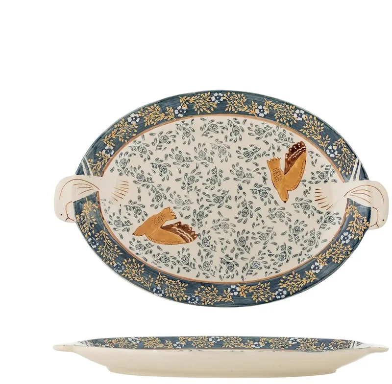 Dienblad aardewerk blauw Hezha 34cm van Bloomingville – productfoto