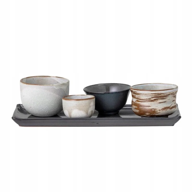 Merkloos Sushi Serveerset met 4 Kommetjes - Steengoed by Bloomingville in Wit met diverse accentkleuren – product photo