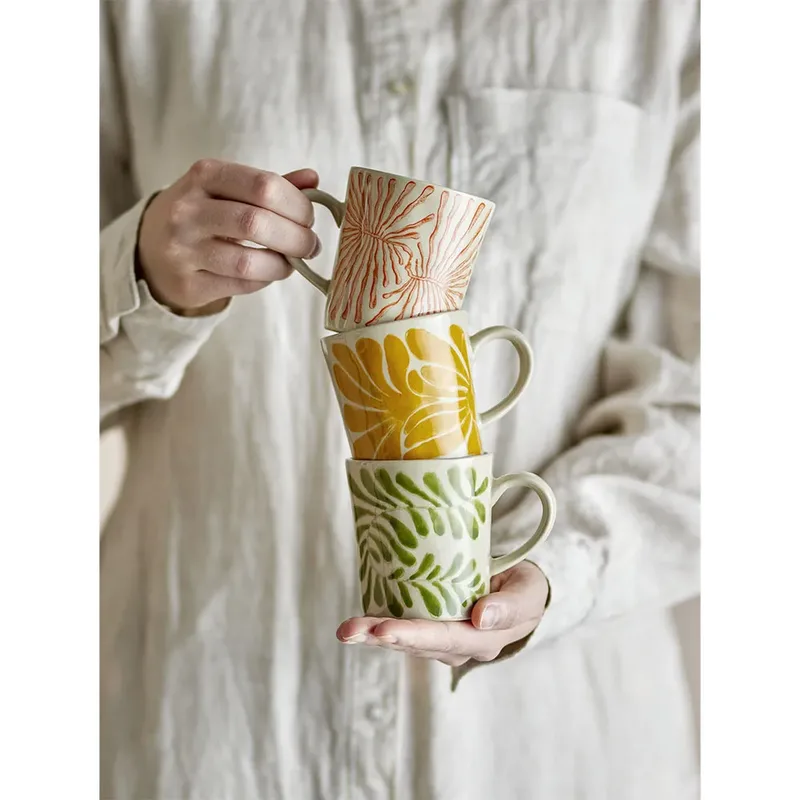 Mok aardewerk geel Fauni - set van 3 by Bloomingville in Green – product photo 3 of 4