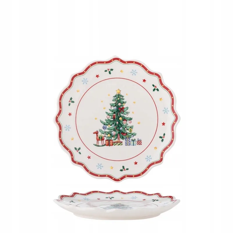 Naive Keramiek Taart-/Dessertbord 17 cm Kerst by Bloomingville in Rood met kerstmotief – product photo