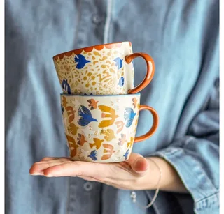 Tasse Anniversary Becher, Steingut, D9,5xH8 cm, 2er Set, Steingut, Grafisches Motiv, Teebecher, Kaffeebecher Set, Handbemalt, Decal Druck by Bloomingville in Multicolour – product photo 2 of 5