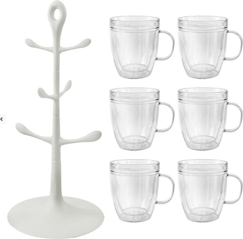 Bistro - Mokkenhouder met 6x Dubbelwandige Kunststof Glazen Mokken by Bodum in Transparent – product photo